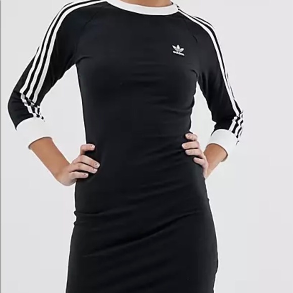 adidas black and white dress adidas Originals Women's Adicolor Classics 3-Stripes Maxi Dress, Small, Black